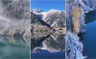 Зима встретилась с осенью: завораживающие кадры озера Иссык