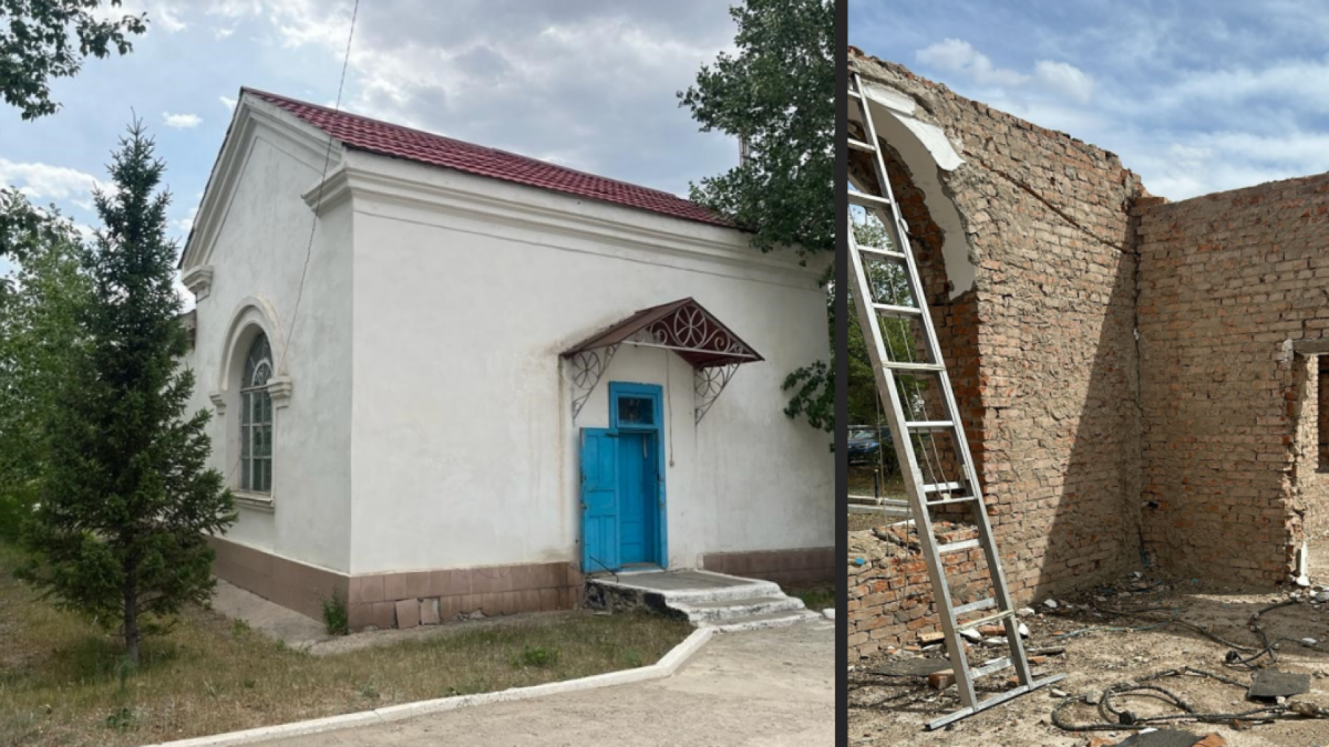 Изношенное здание железнодорожной станции Дегелен с трещинами на фасаде до ремонта